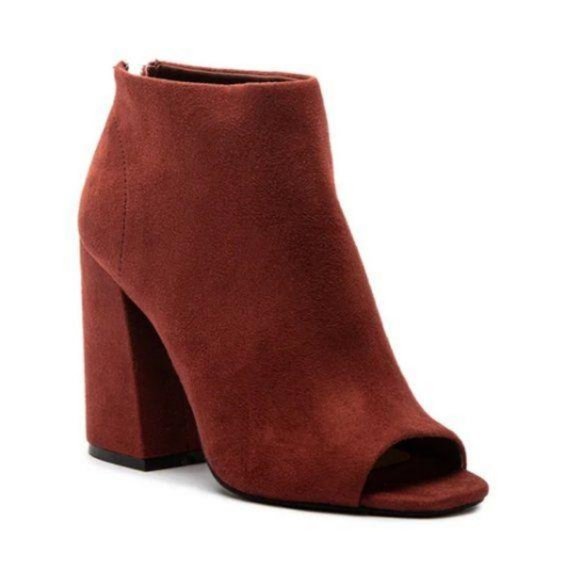 Peep Toe Faux Suede Booties in Merlot - Picture 3 of 4